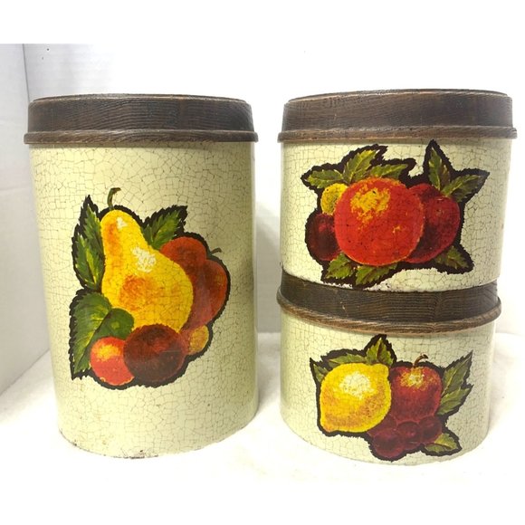 Vintage Kitchen Cannisters Retro Fruit Tin County Kitchen Cabin Storage Containe - Picture 9 of 9